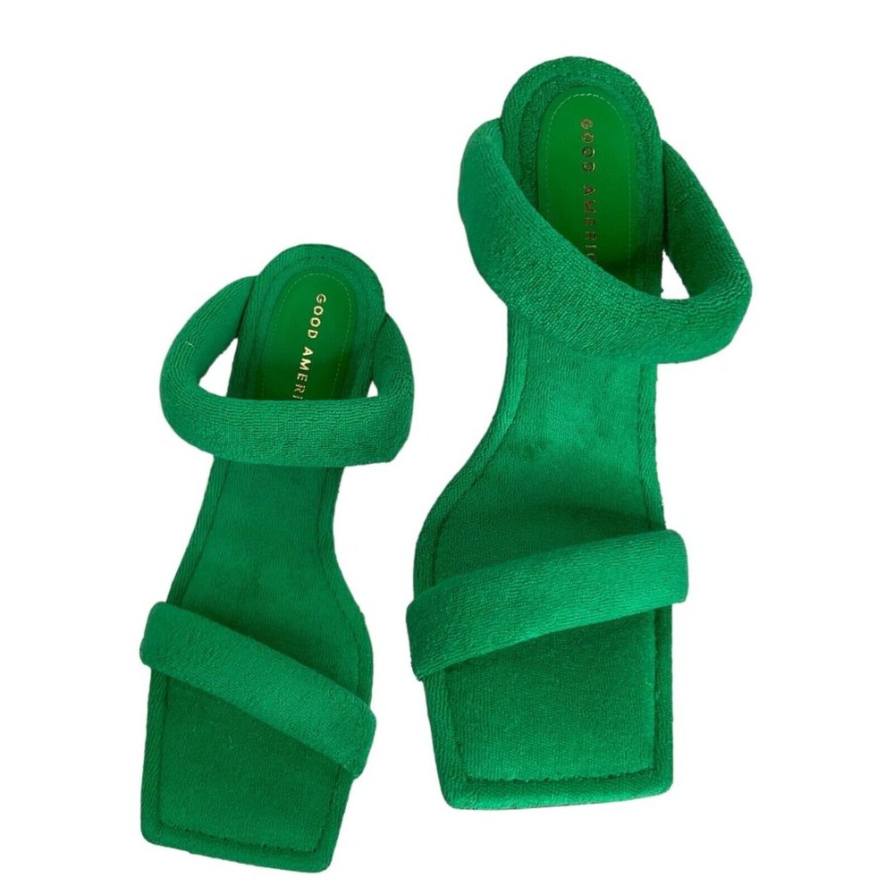 Good American Shoes Womens Size 9 Green Terry Cloth Heels Stilleto $260 Nwb - Picture 7 of 12